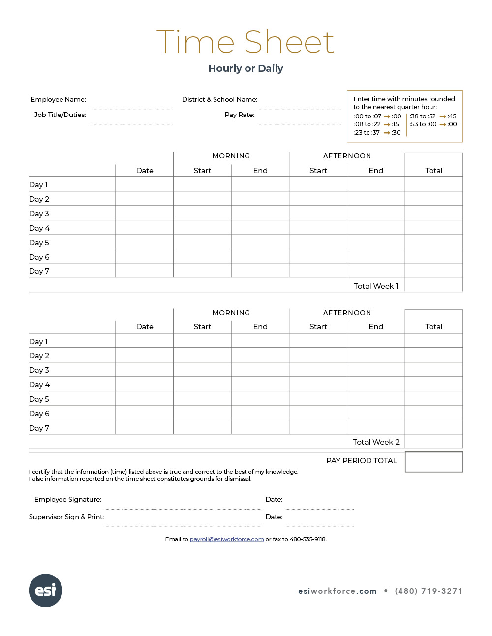 ESI time sheet